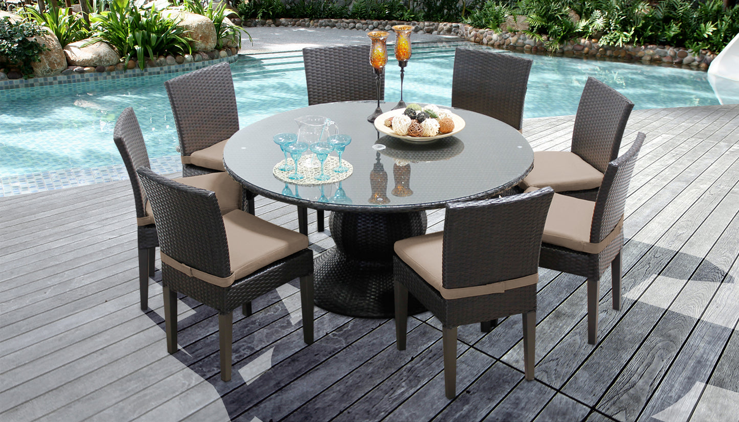 Napa 9 Piece Round Outdoor Patio Wicker Dining Set with Cushions