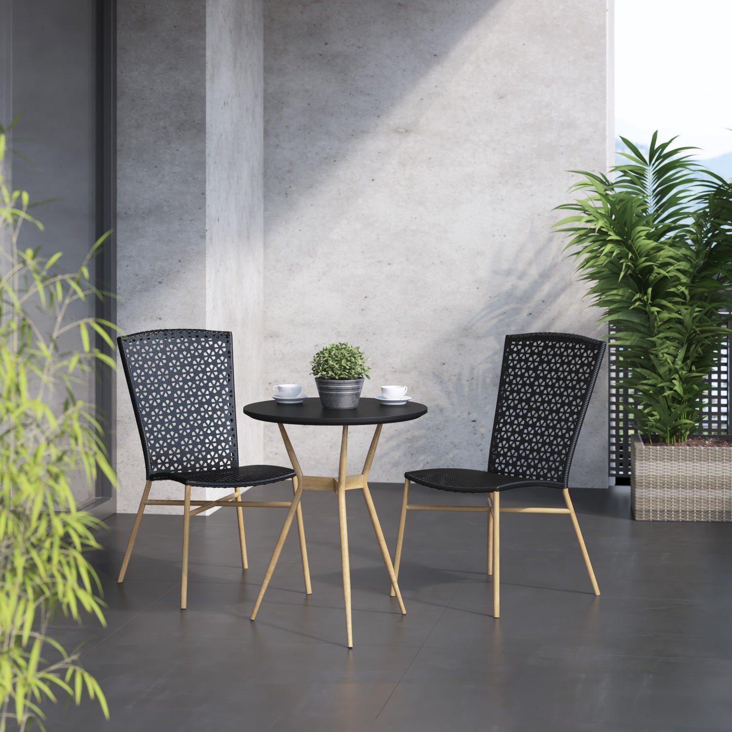 TK Classics 3 Piece Outdoor Dining Set with Tapered Legs