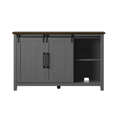 Modern Farmhouse Sideboard with Wine Storage and Sliding Barn Doors