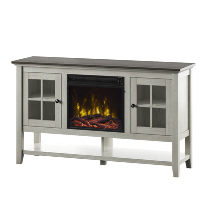 TV Stand for TVs up to 60" with Electric Fireplace and Window Pane Glass Doors
