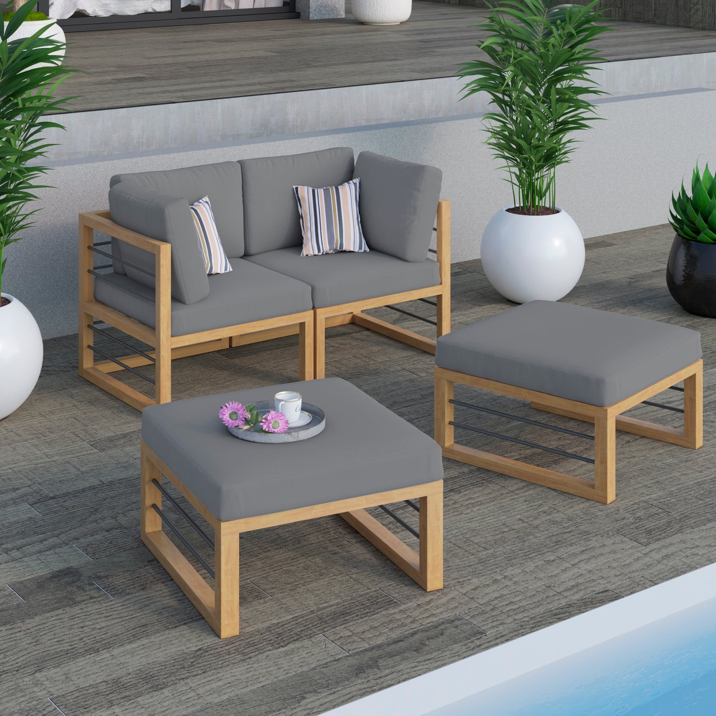 TK Classics 4 Piece Aluminum Outdoor Sectional Sunbed