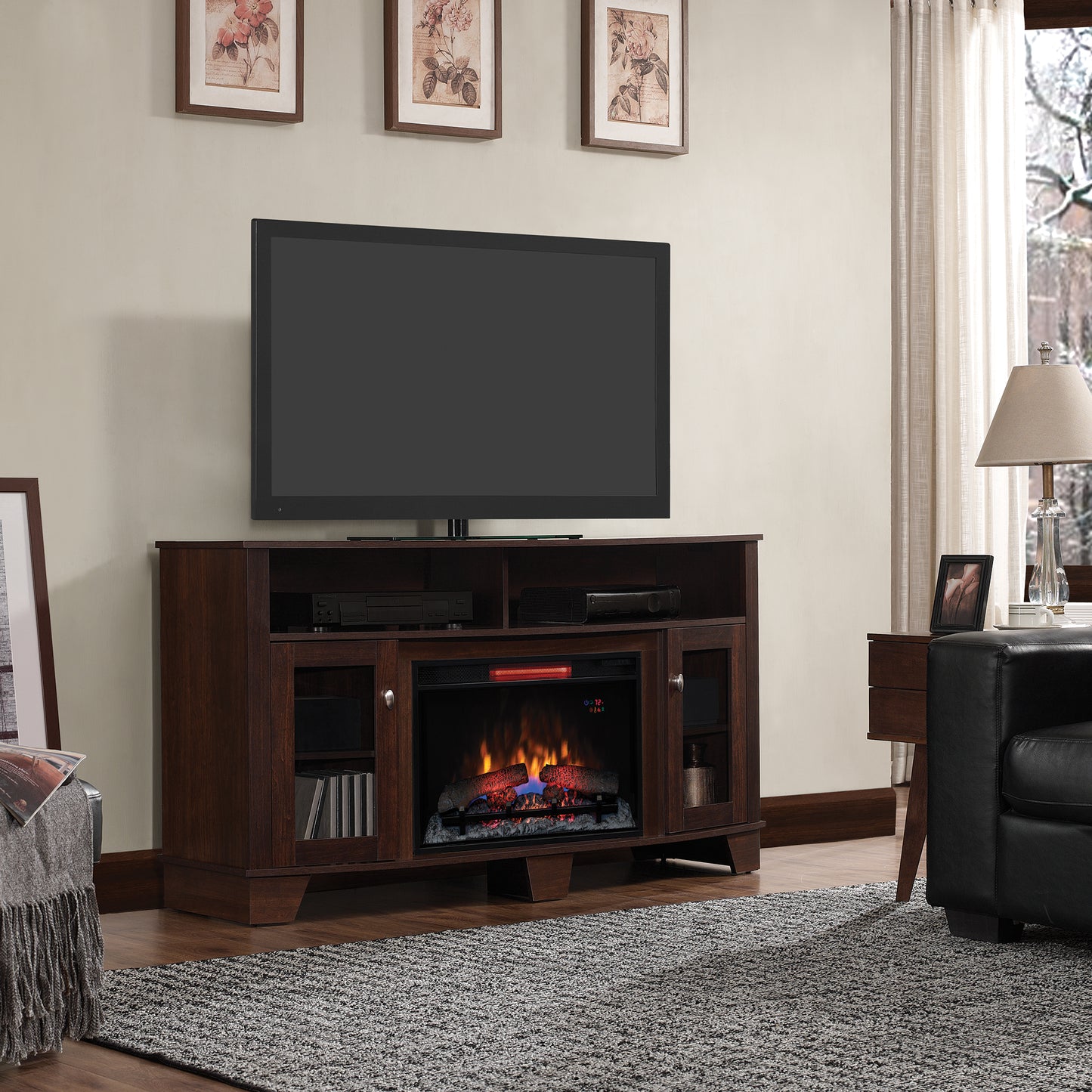 La Salle TV Stand for TVs up to 65", Midnight Cherry (Electric Fireplace Insert sold separately)