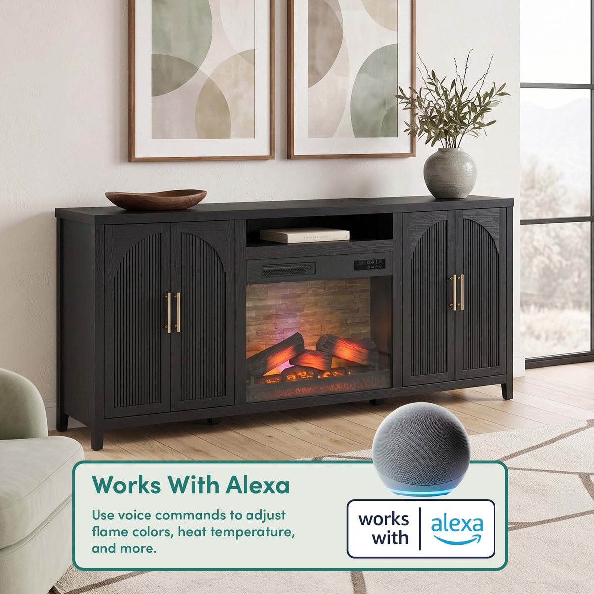 Sasha 80" Modern Reeded TV Stand with duraflame® Smart Electric Fireplace