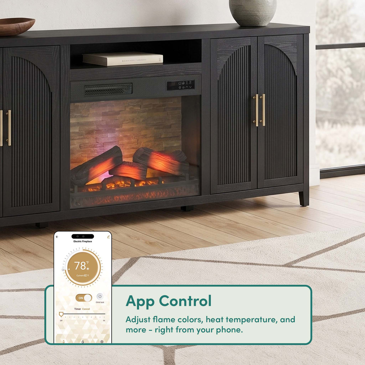 Sasha 80" Modern Reeded TV Stand with duraflame® Smart Electric Fireplace