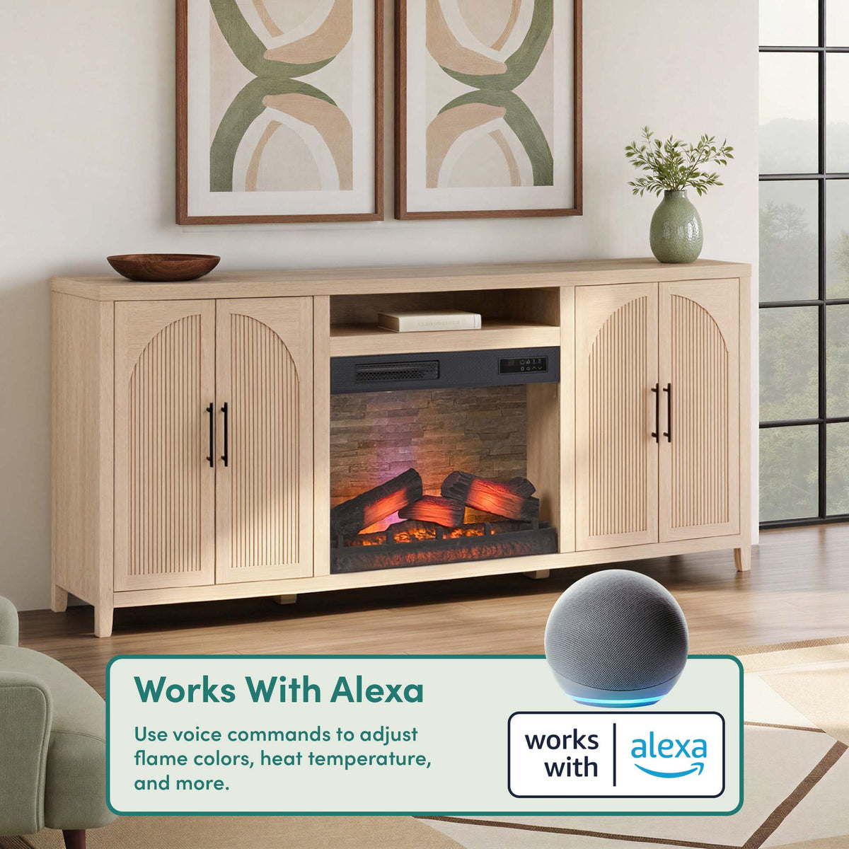 Sasha 80" Modern Reeded TV Stand with duraflame® Smart Electric Fireplace