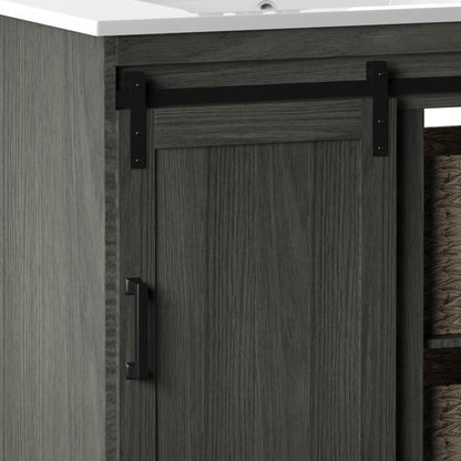 30" Sliding Barn Door Single Bathroom Vanity with Woven Baskets