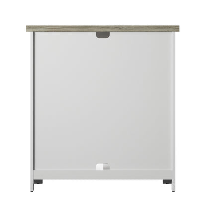 Two Tone Accent Cabinet with Sliding Barn Door and Adjustable Shelving