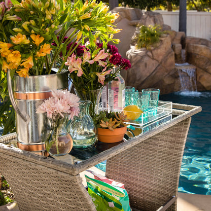 TK Classics Outdoor Wicker Bar Cart with Serving Tray