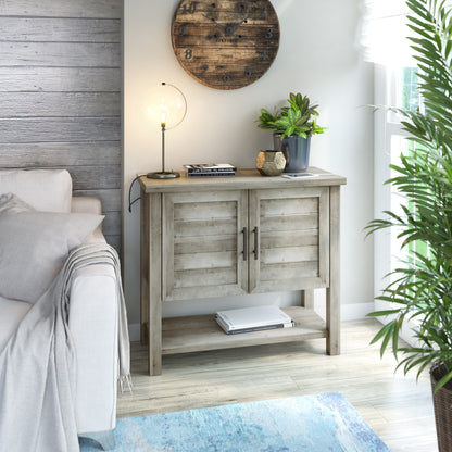 Console Table with USB Charging Ports and Louvered Doors