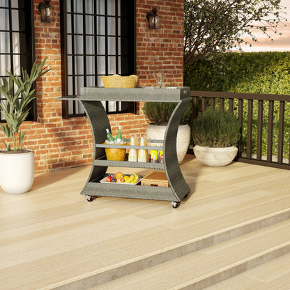 TK Classics Outdoor Wicker Bar Cart with Serving Tray