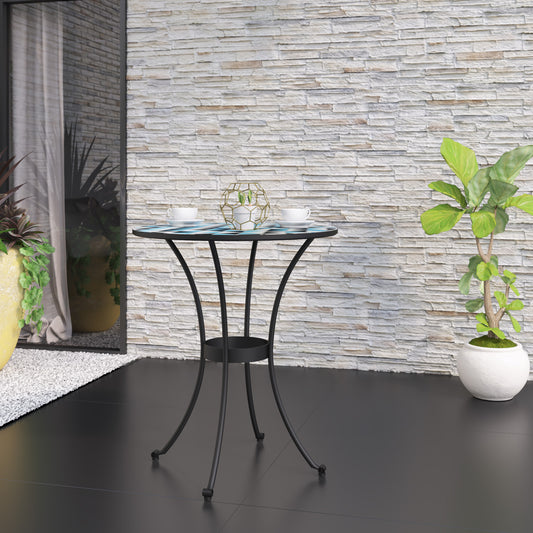 TK Classics Round Outdoor Dining Table with Geometric Mosaic Tabletop, 24” W