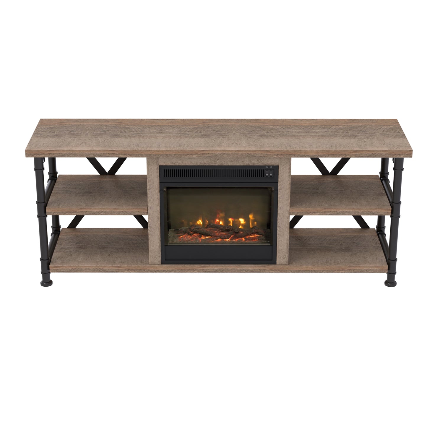Irondale TV Stand for TVs up to 65" with Electric Fireplace, Autumn Driftwood