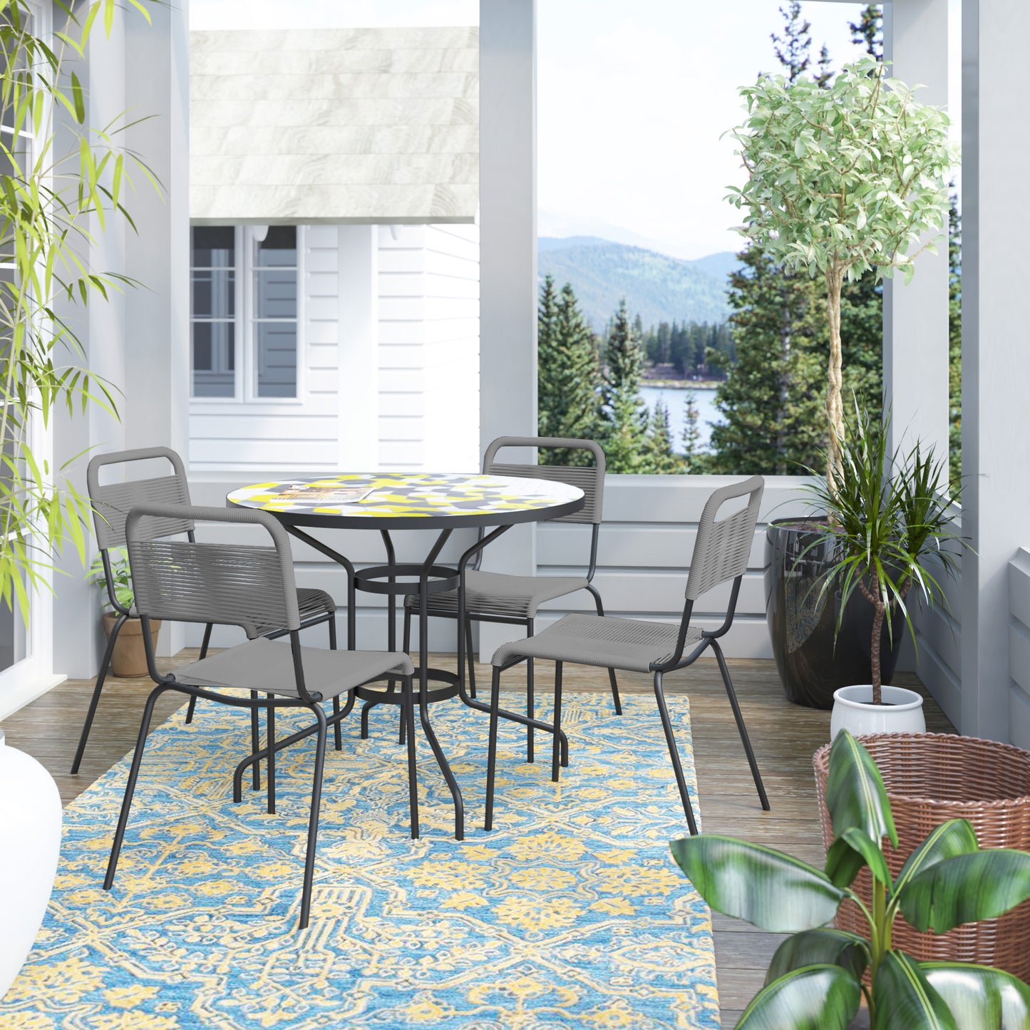 TK Classics 5 Piece Outdoor Dining Set with Geometric Tabletop, 35"W