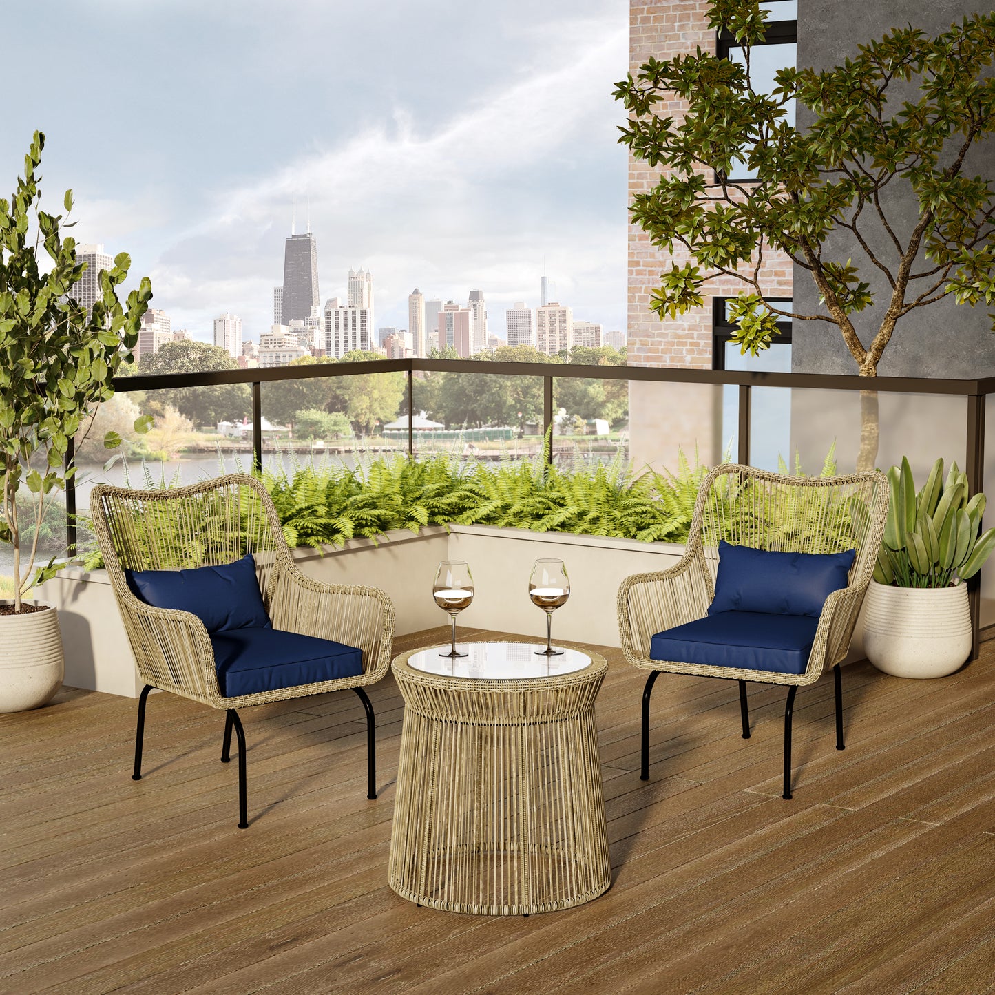 TK Classics 3-Piece Outdoor Conversation Set with Cushions