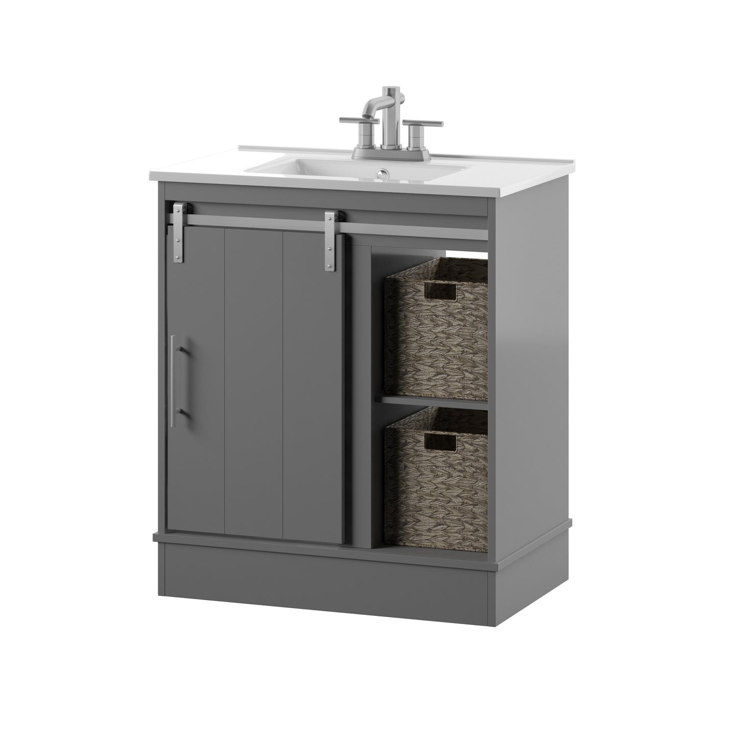 Dalton 30" Sliding Barn Door Single Bathroom Vanity with Woven Baskets