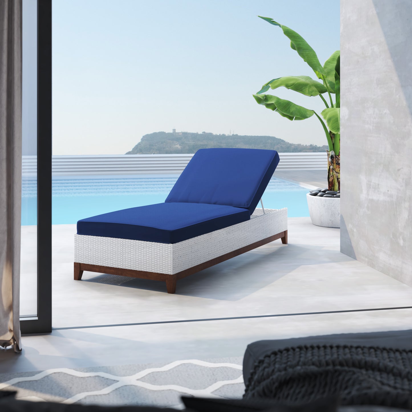 TK Classics Outdoor Wicker Chaise Lounge with Acacia Base