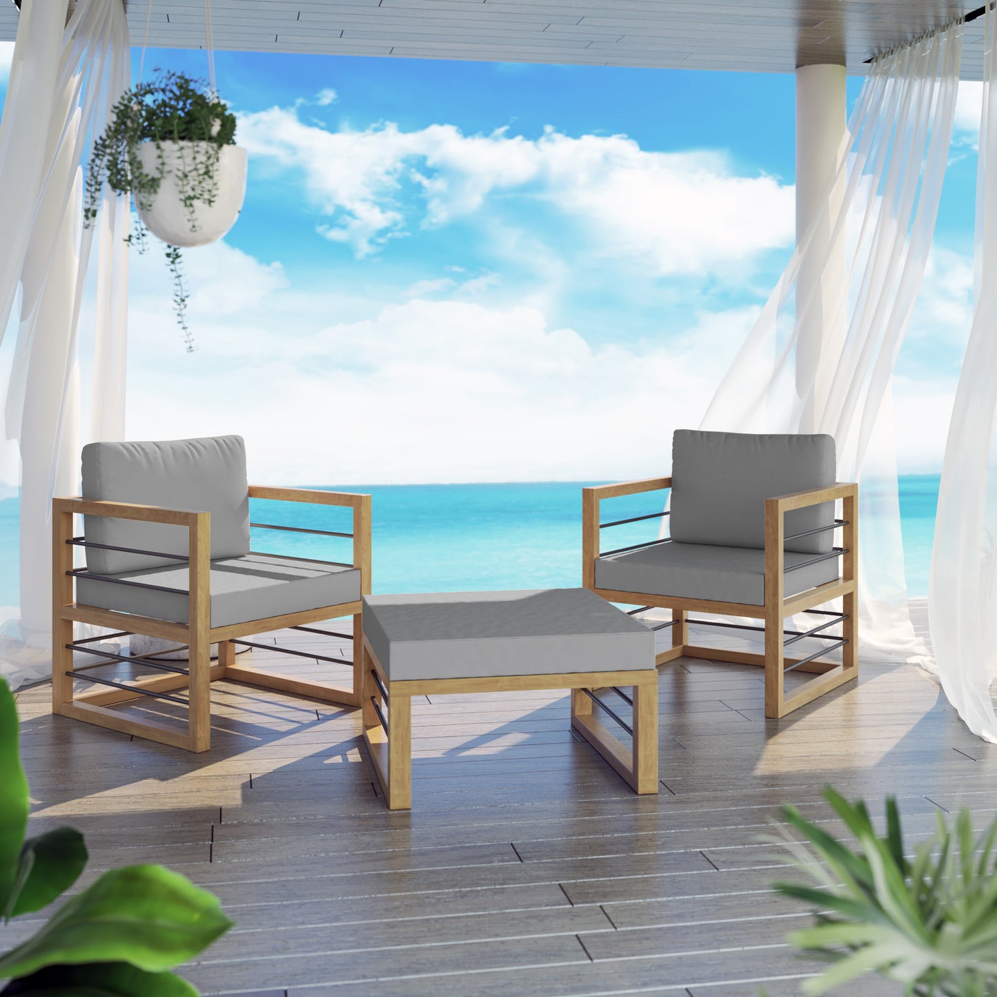 TK Classics 3 Piece Aluminum Outdoor Conversation Set