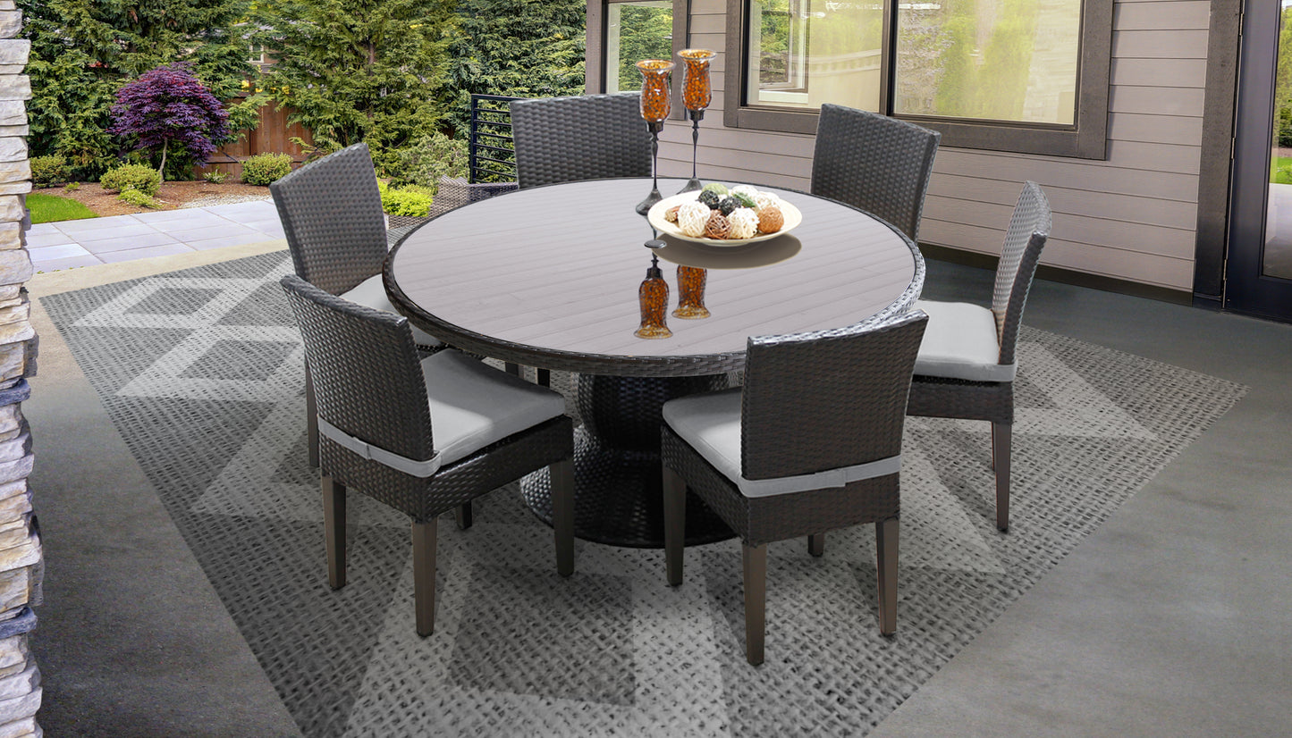 Napa 7 Piece Round Outdoor Patio Wicker Dining Set with Cushions