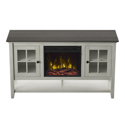 TV Stand for TVs up to 60" with Electric Fireplace and Window Pane Glass Doors