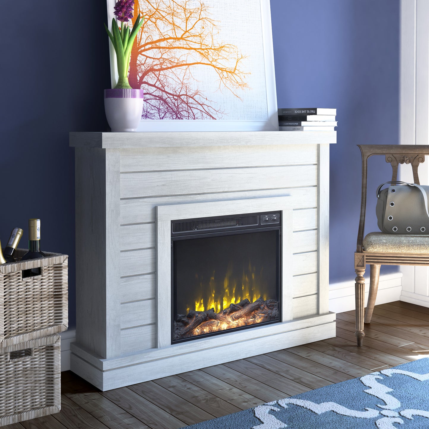 Shiplap Wall Mantel Electric Fireplace