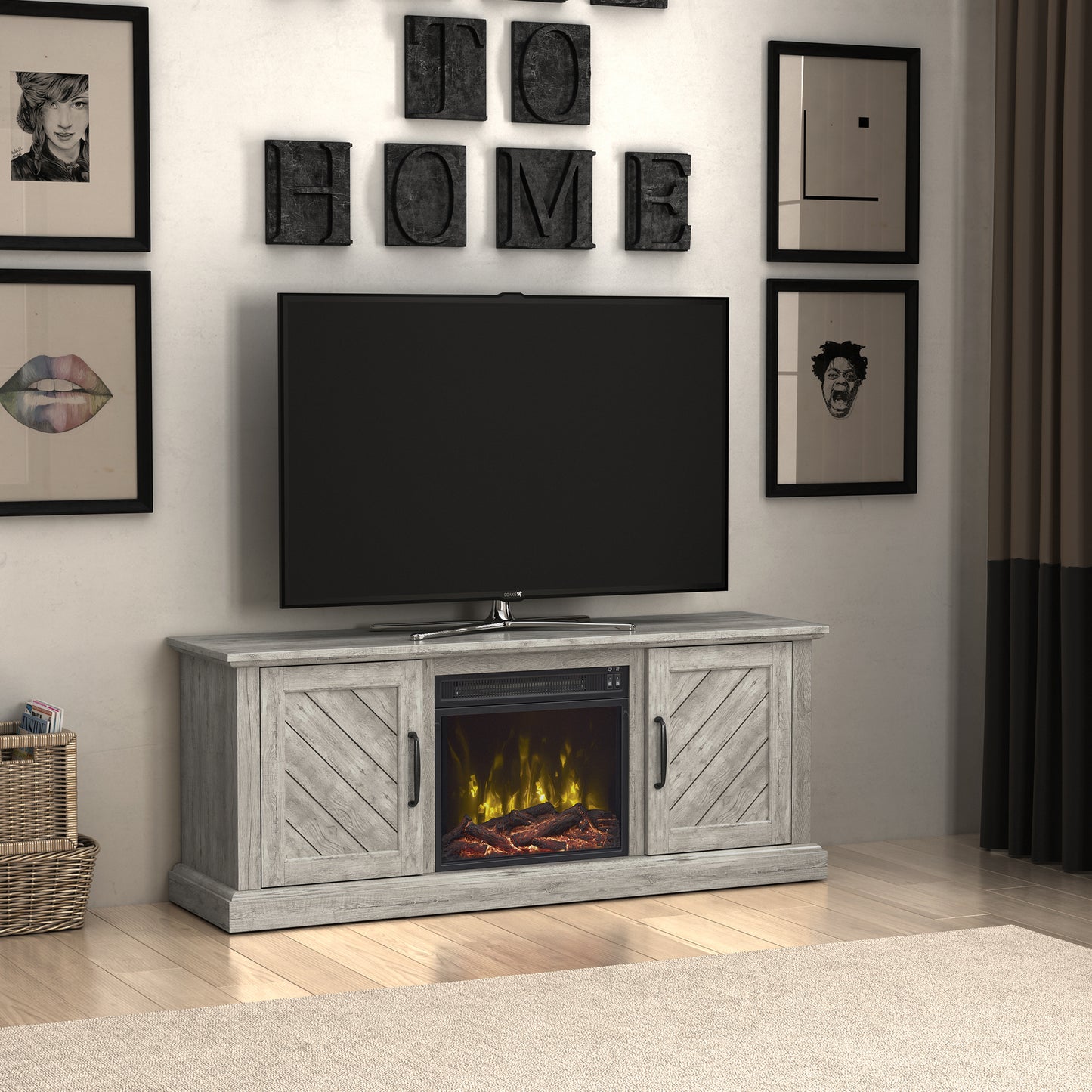 Belcrest TV Stand for TVs up to 60" with Electric Fireplace,  Valley Pine