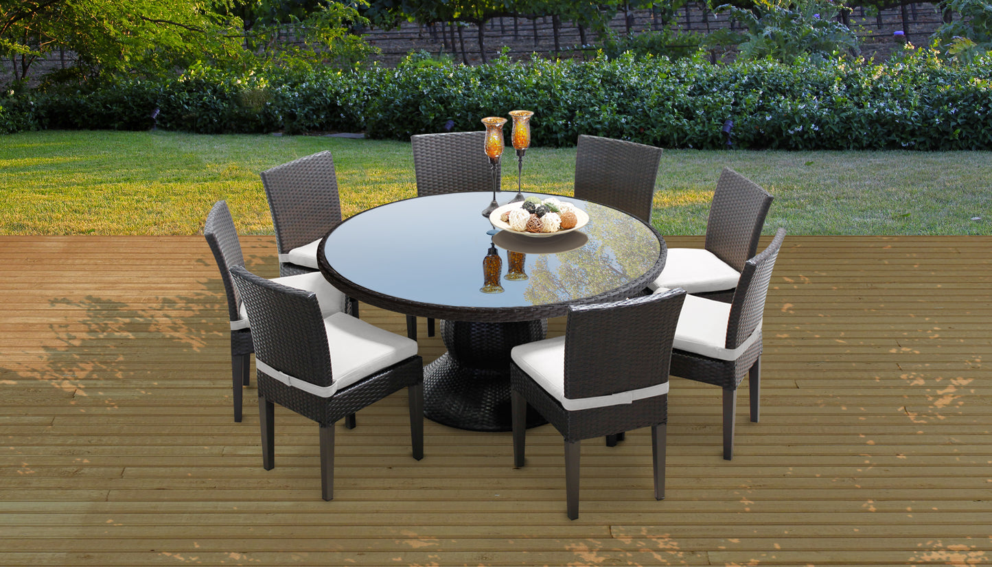 Napa 9 Piece Round Outdoor Patio Wicker Dining Set with Cushions