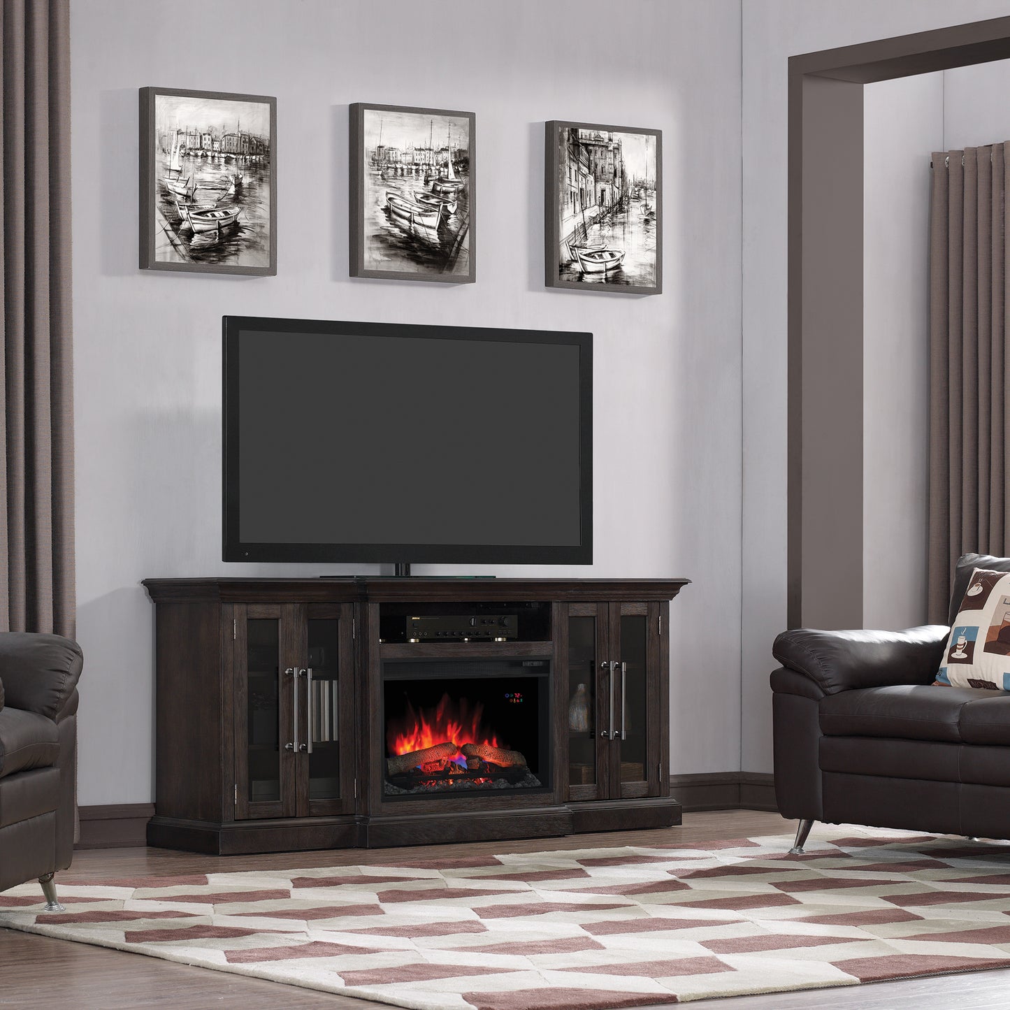 Grand TV Stand for TVs up to 80", Espresso Pine (Electric Fireplace Insert sold separately)