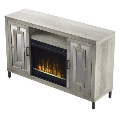 TV Stand for TVs up to 60" with Electric Fireplace and Mirrored Cabinet Doors