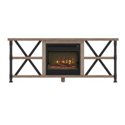 Irondale TV Stand for TVs up to 65" with Electric Fireplace, Autumn Driftwood