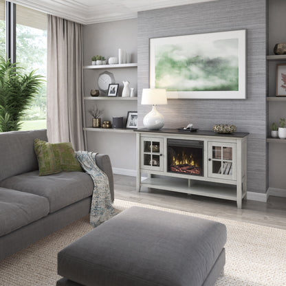 TV Stand for TVs up to 60" with Electric Fireplace and Window Pane Glass Doors