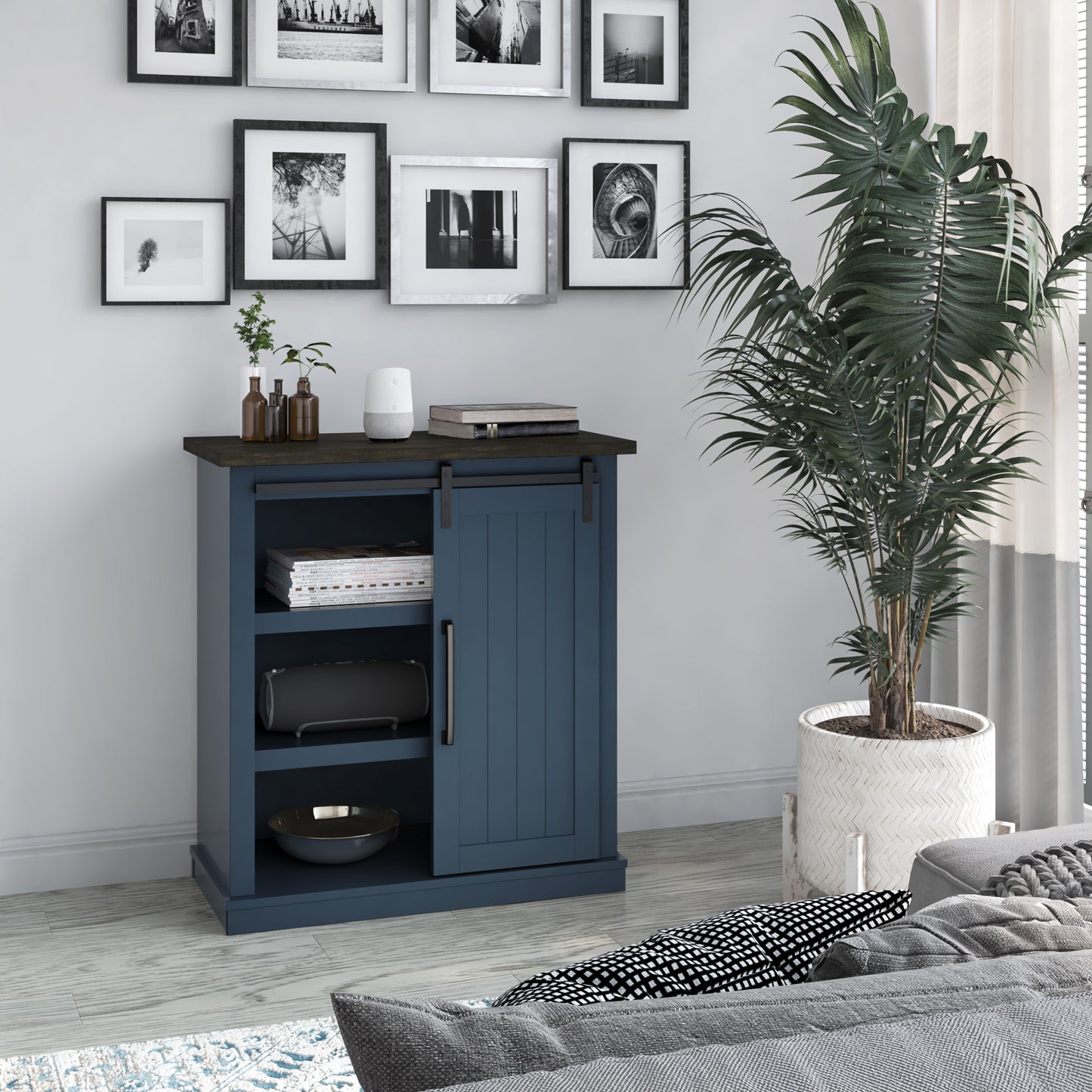 Accent Cabinet with Sliding Barn Door and Adjustable Shelving