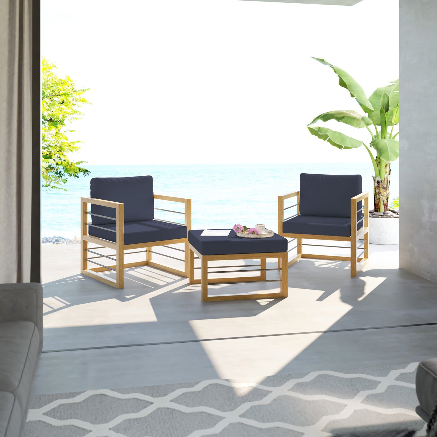 TK Classics 3 Piece Aluminum Outdoor Conversation Set