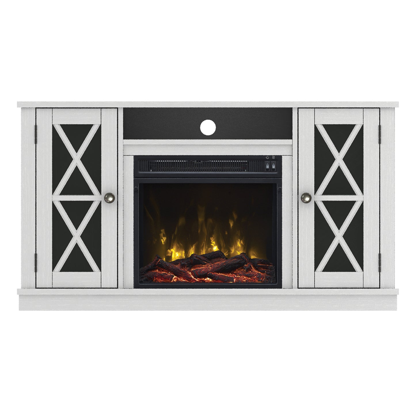 TV Stand for TVs up to 55" with Electric Fireplace and Glass Doors with X Mullions