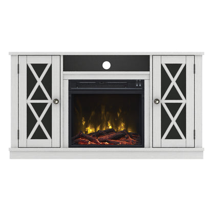 TV Stand for TVs up to 55" with Electric Fireplace and Glass Doors with X Mullions