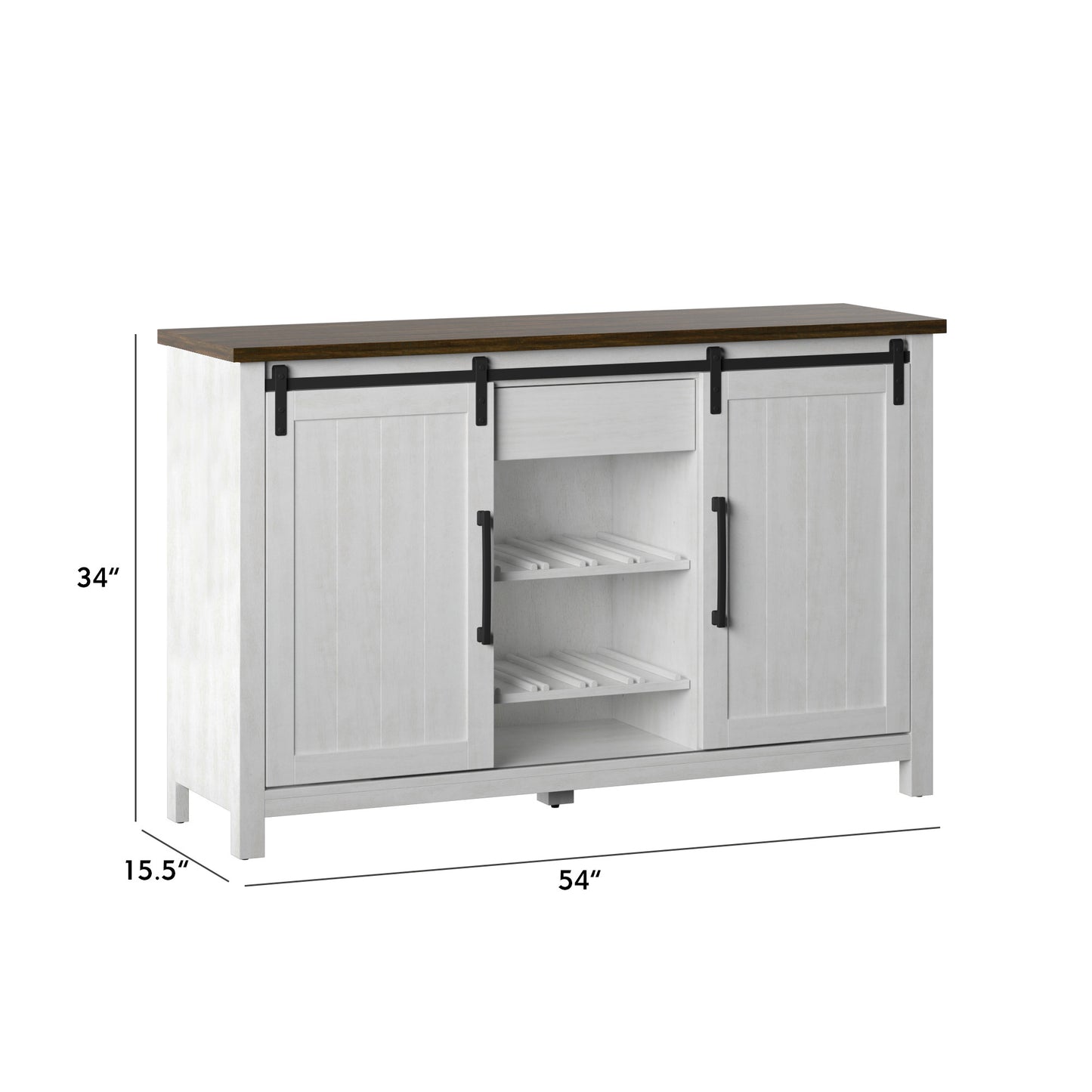 Modern Farmhouse Sideboard with Wine Storage and Sliding Barn Doors