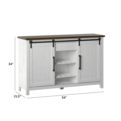 Modern Farmhouse Sideboard with Wine Storage and Sliding Barn Doors
