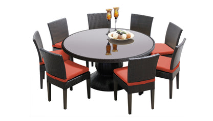 Napa 9 Piece Round Outdoor Patio Wicker Dining Set with Cushions
