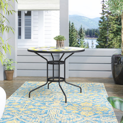 TK Classics Round Outdoor Dining Table with Geometric Tabletop, 35"W