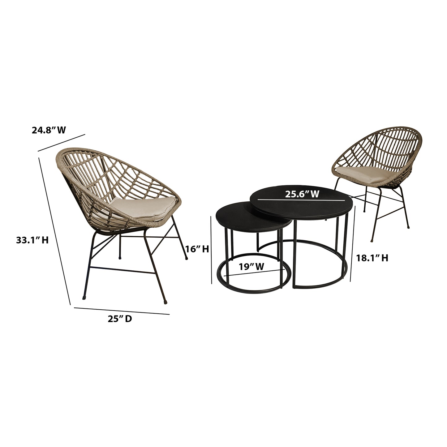 TK Classics 3 Piece Outdoor Conversation Set with Cushions