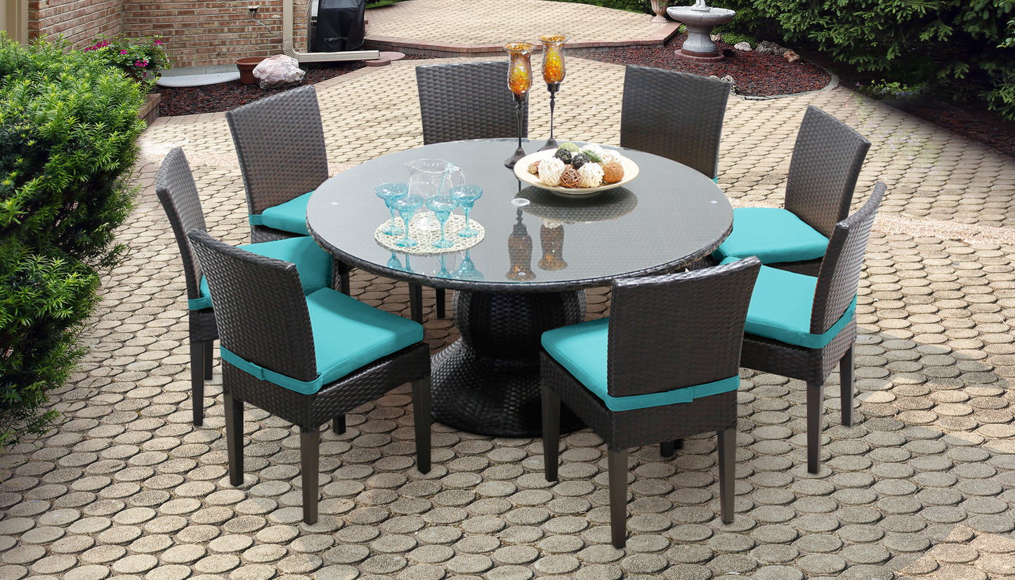 Napa 9 Piece Round Outdoor Patio Wicker Dining Set with Cushions