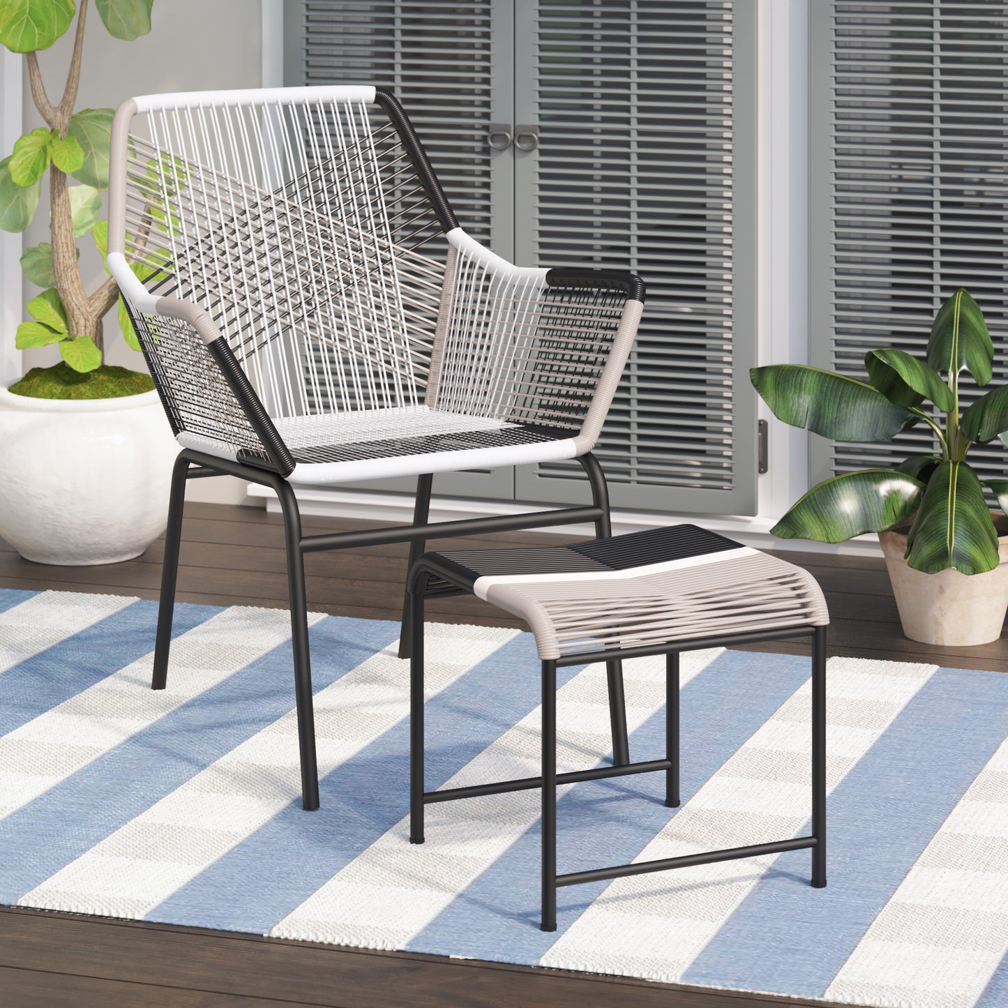 TK Classics Outdoor Wicker Contemporary Lounge Chair with Ottoman