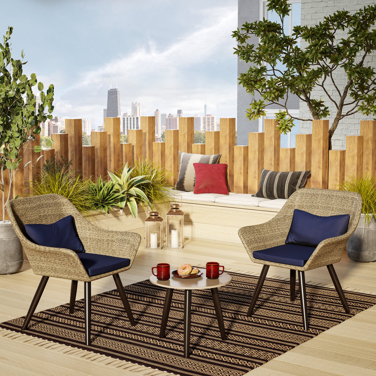 TK Classics Outdoor 3 Piece Conversation Set with Cushions