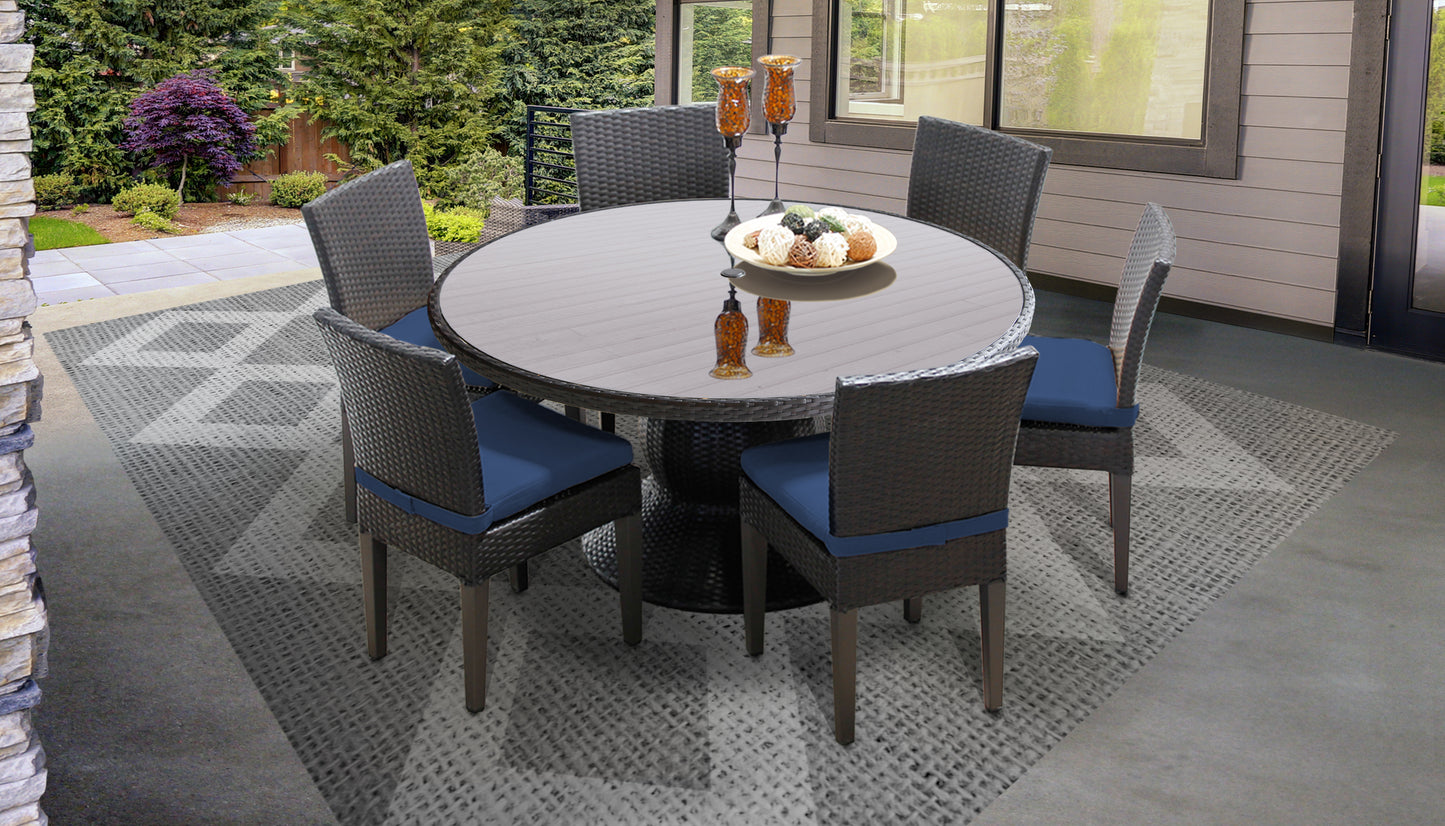 Barbados 7 Piece Round Outdoor Patio Wicker Dining Set with Cushions
