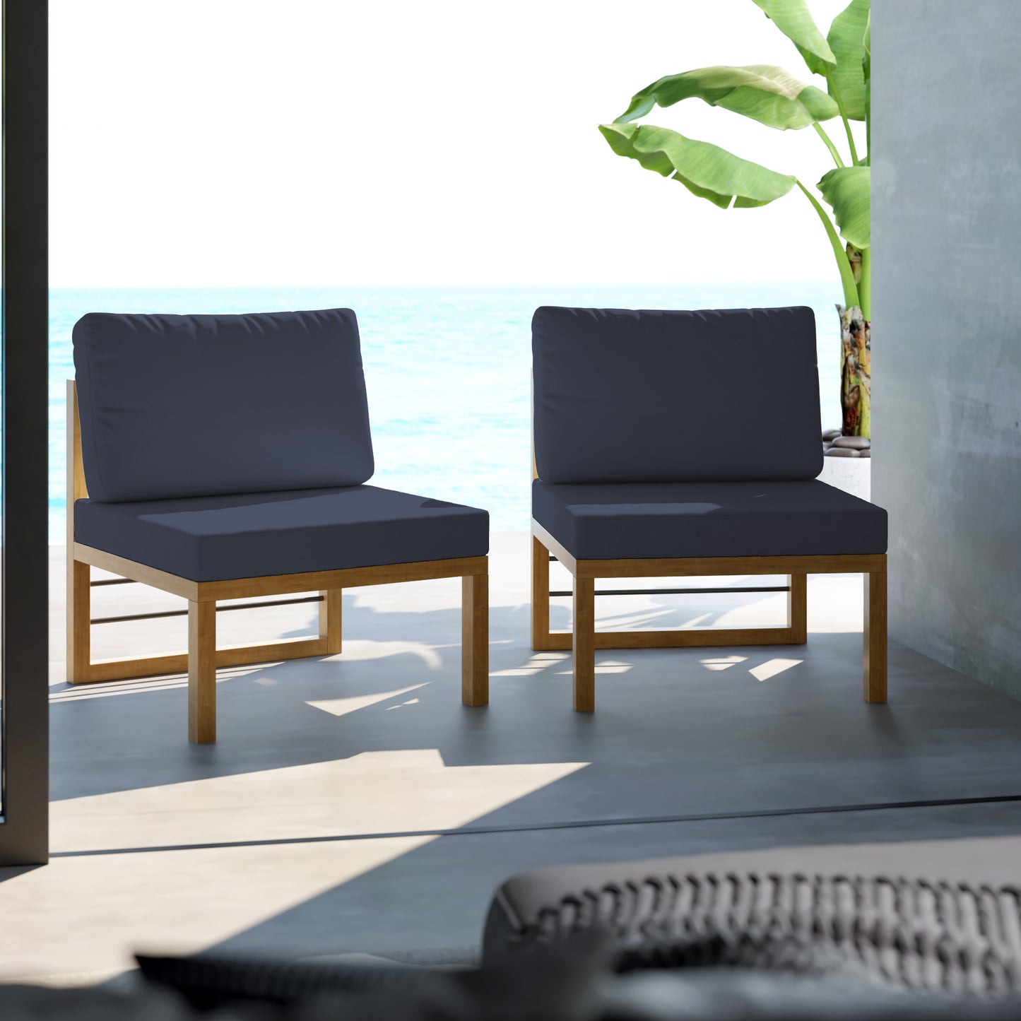 TK Classics Outdoor Aluminum Armless Sofa Seats, Set of 2