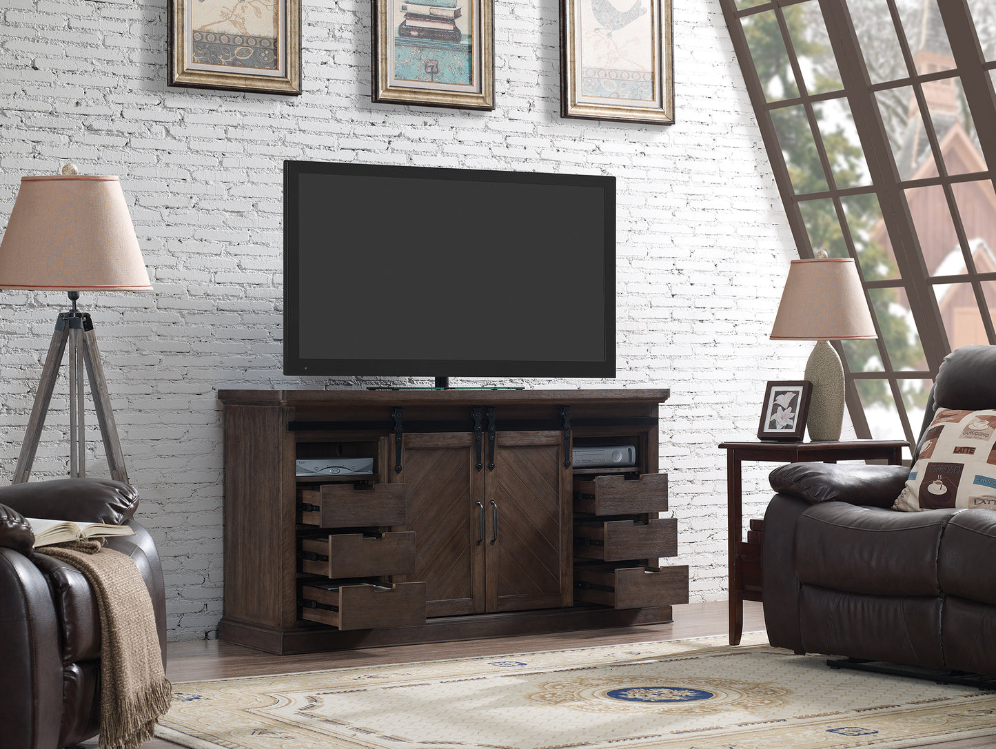 Southgate TV Stand with ClassicFlame® Electric Fireplace, Antique Coffee