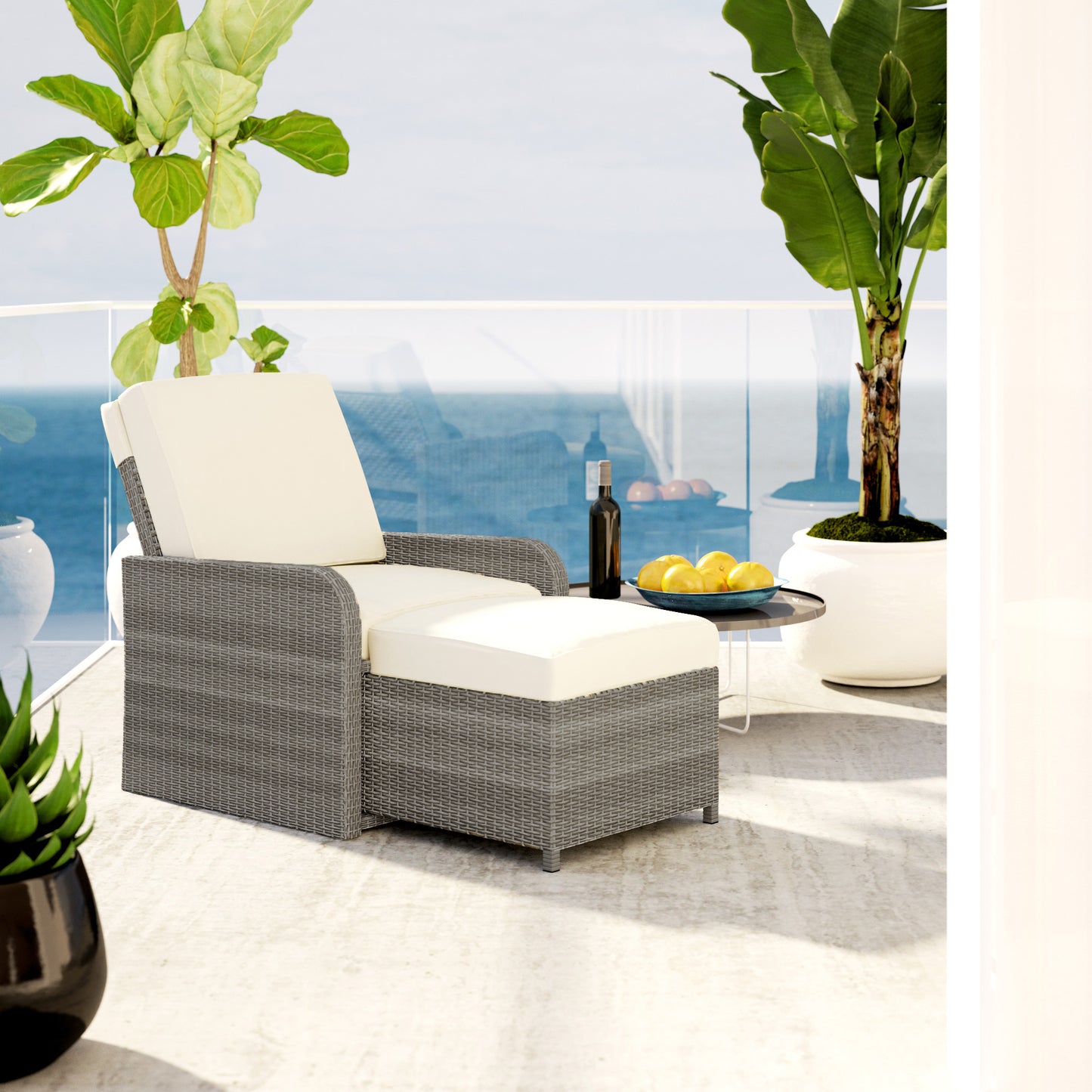 TK Classics Club Chair with Ottoman in Gray Wicker