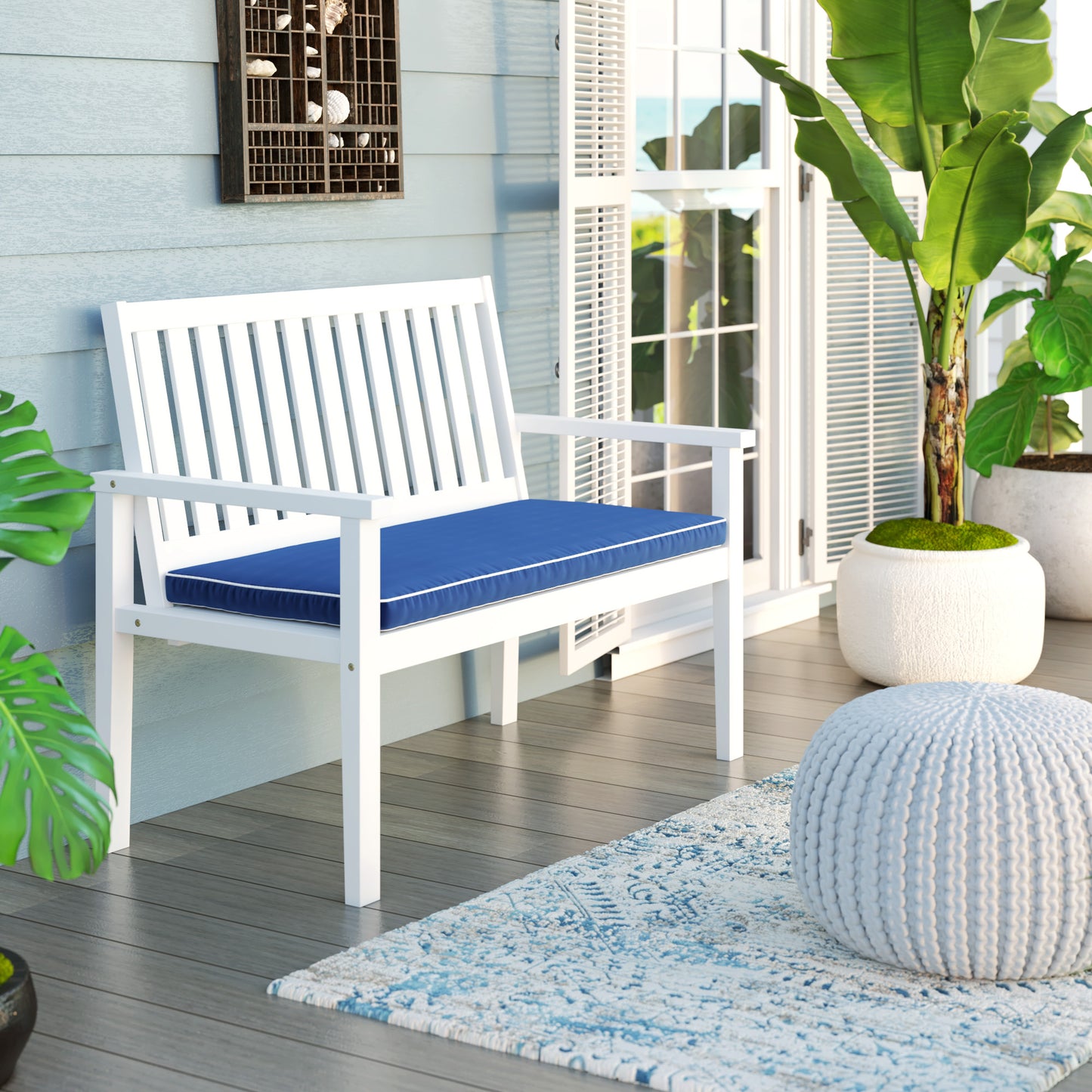 TK Classics Outdoor Acacia Bench with Cushion