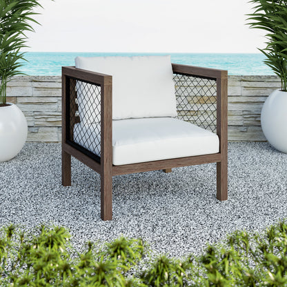 TK Classics Outdoor Acacia Club Chair with Black Wicker and Cushions