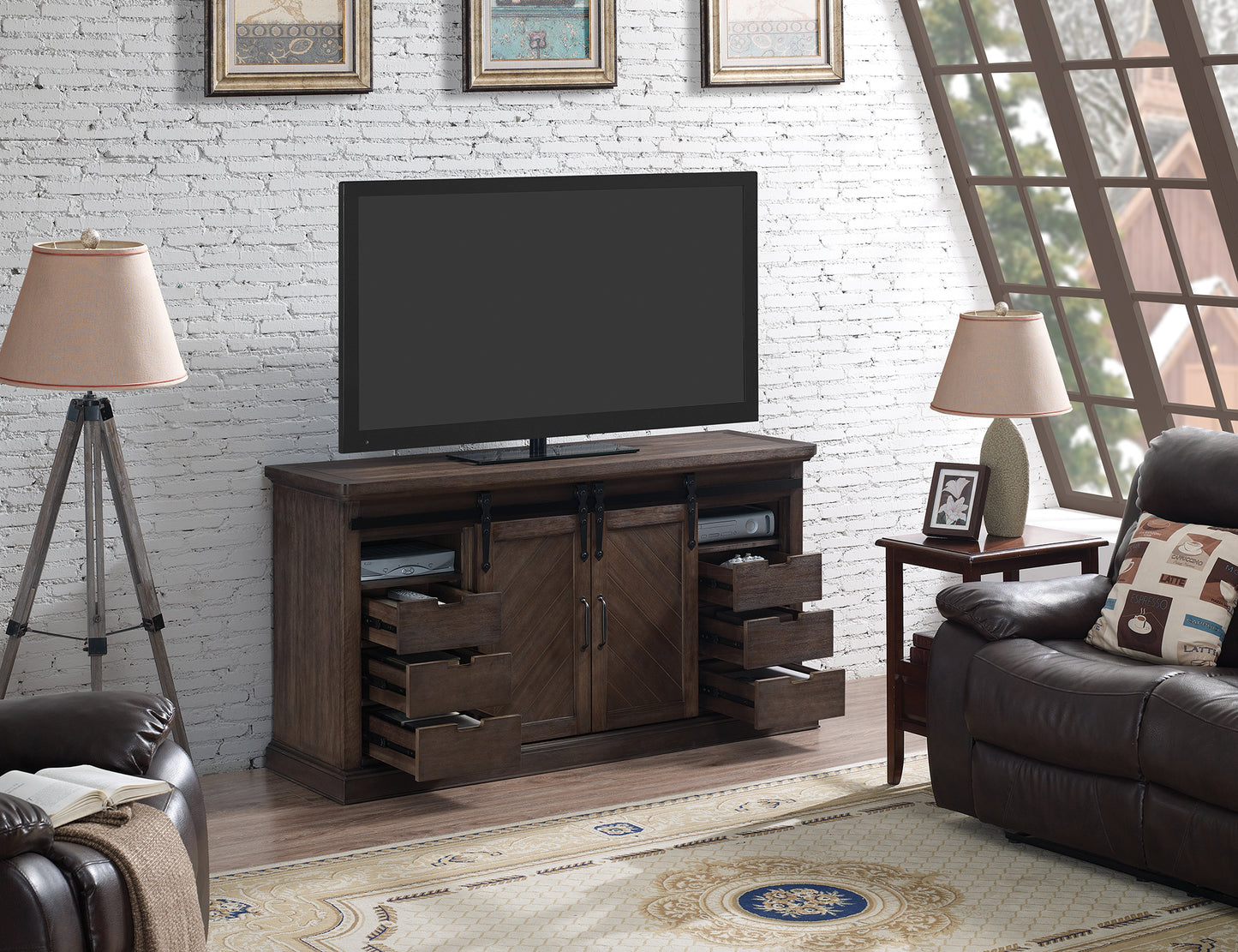 Southgate TV Stand with ClassicFlame® Electric Fireplace, Antique Coffee