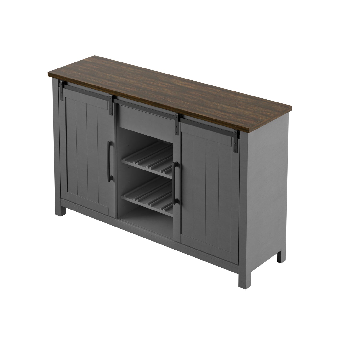 Modern Farmhouse Sideboard with Wine Storage and Sliding Barn Doors